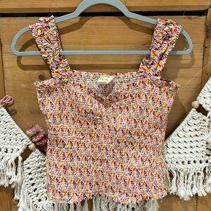 Maeve by Anthropologie multicolor smocked cropped style tank size small